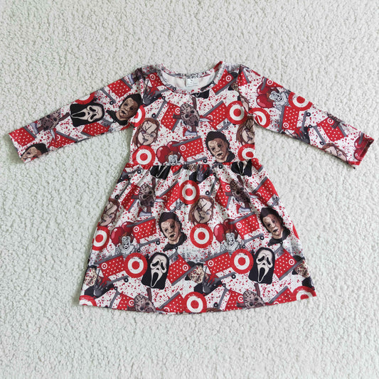 GLD0038 Halloween Red Float Target Clown Girls Long Sleeve Dresses
