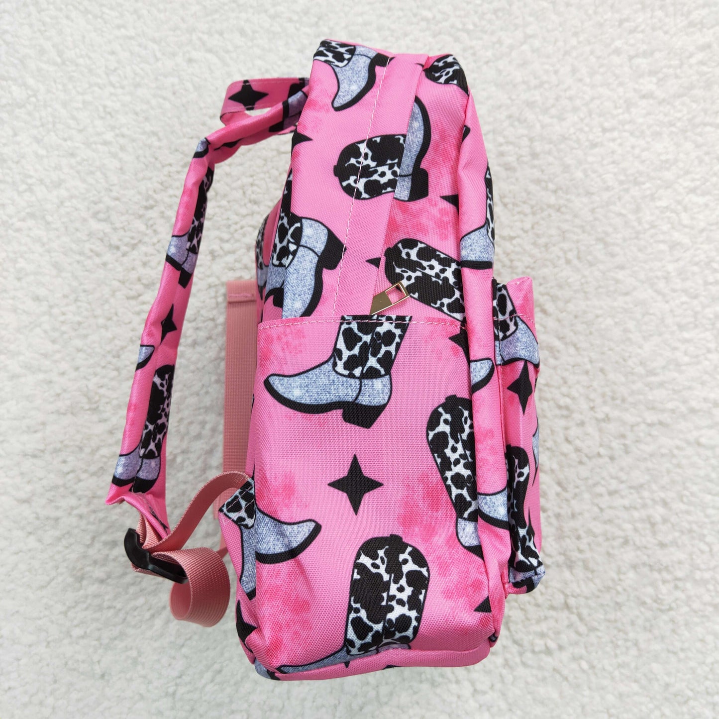 BA0037 Pink Cowboy Western Boots Print Little Bag Bagpack