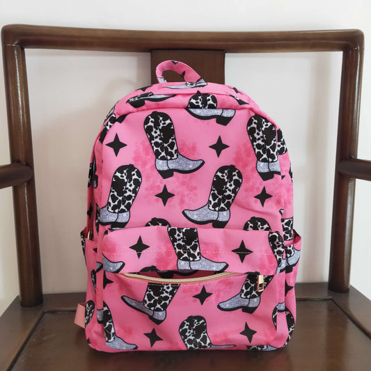 BA0037 Pink Cowboy Western Boots Print Little Bag Bagpack