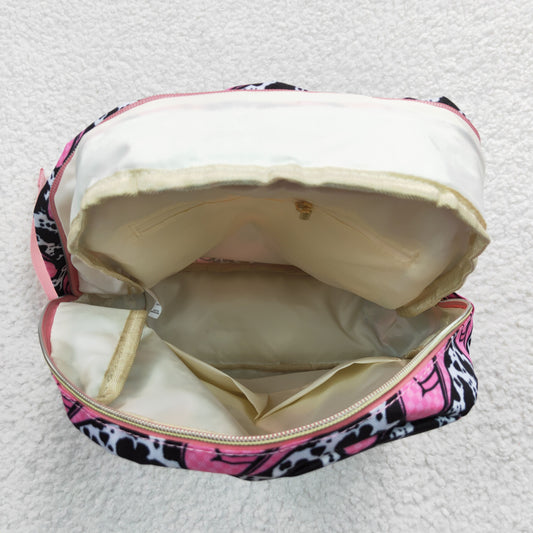 BA0038 Pink Cowboy Western Hat Print Little Bag Bagpack