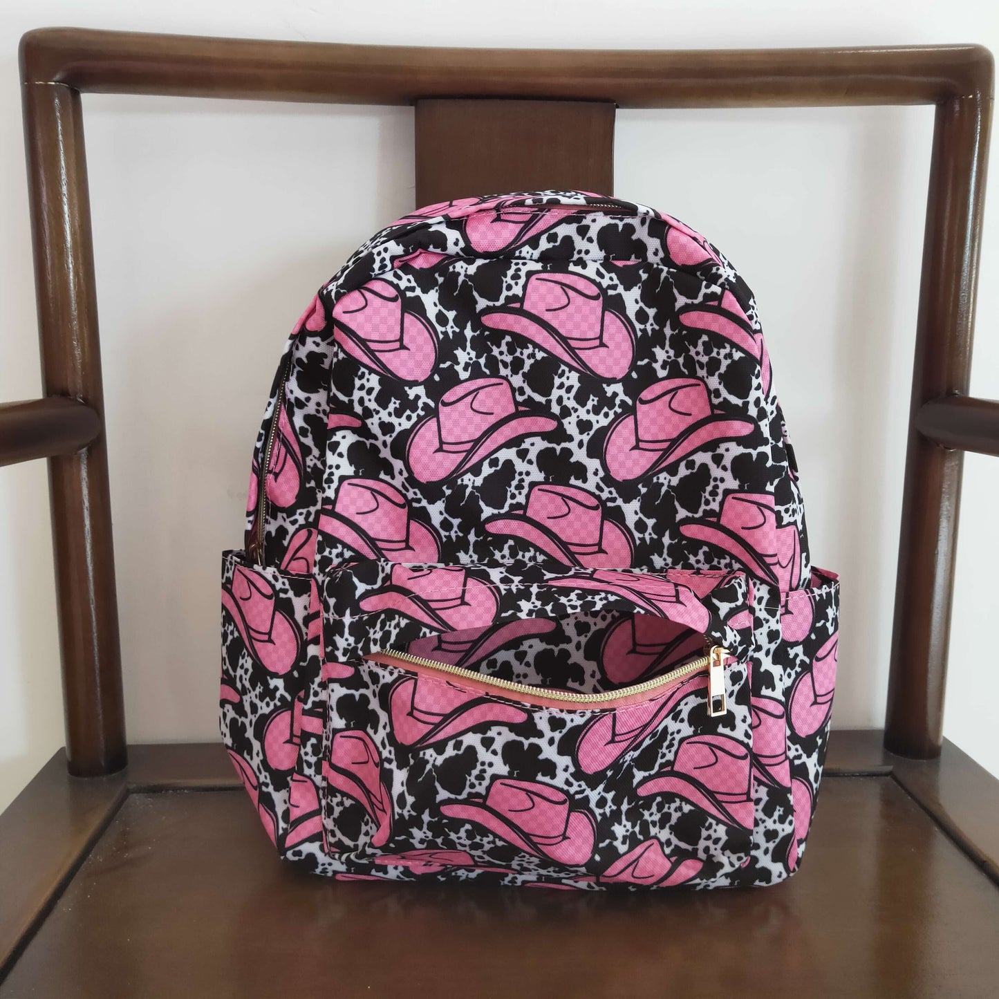 BA0038 Pink Cowboy Western Hat Print Little Bag Bagpack