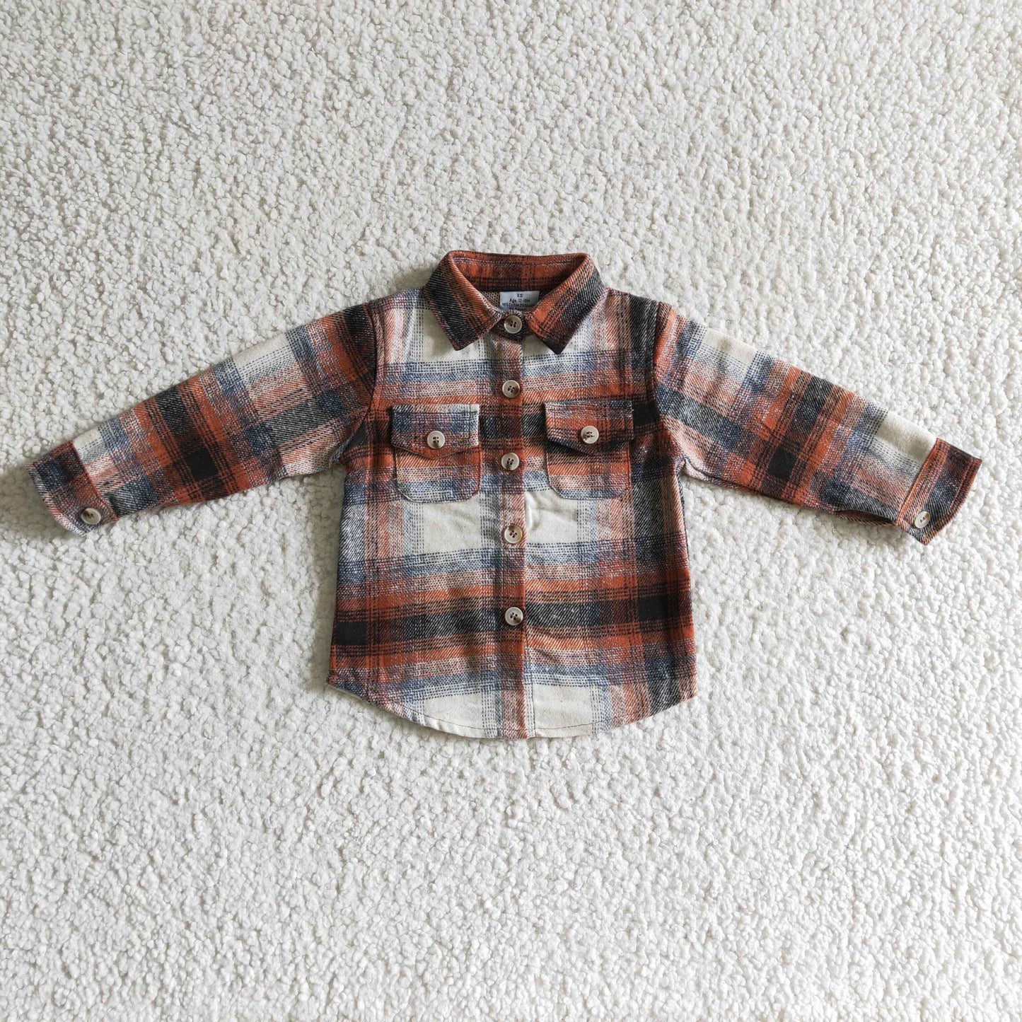 BT0116 Brown Plaid Boys Long Sleeve Top Winter Collar T-Shirts