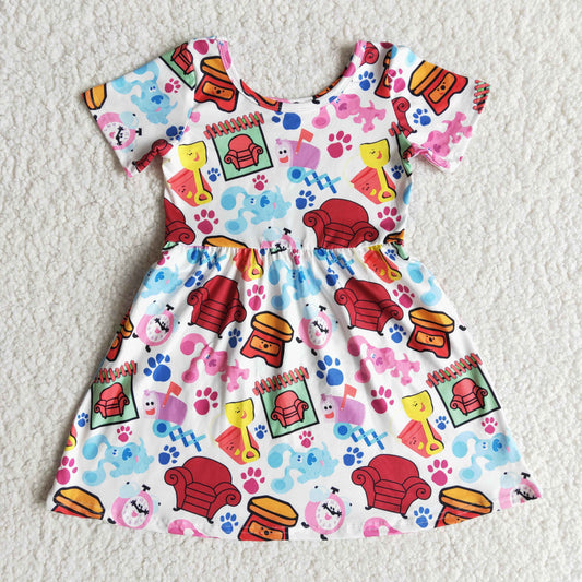 promotion RTS E7-5 New Arrival Short Sleeve Girls Dog Cartoon Dress
