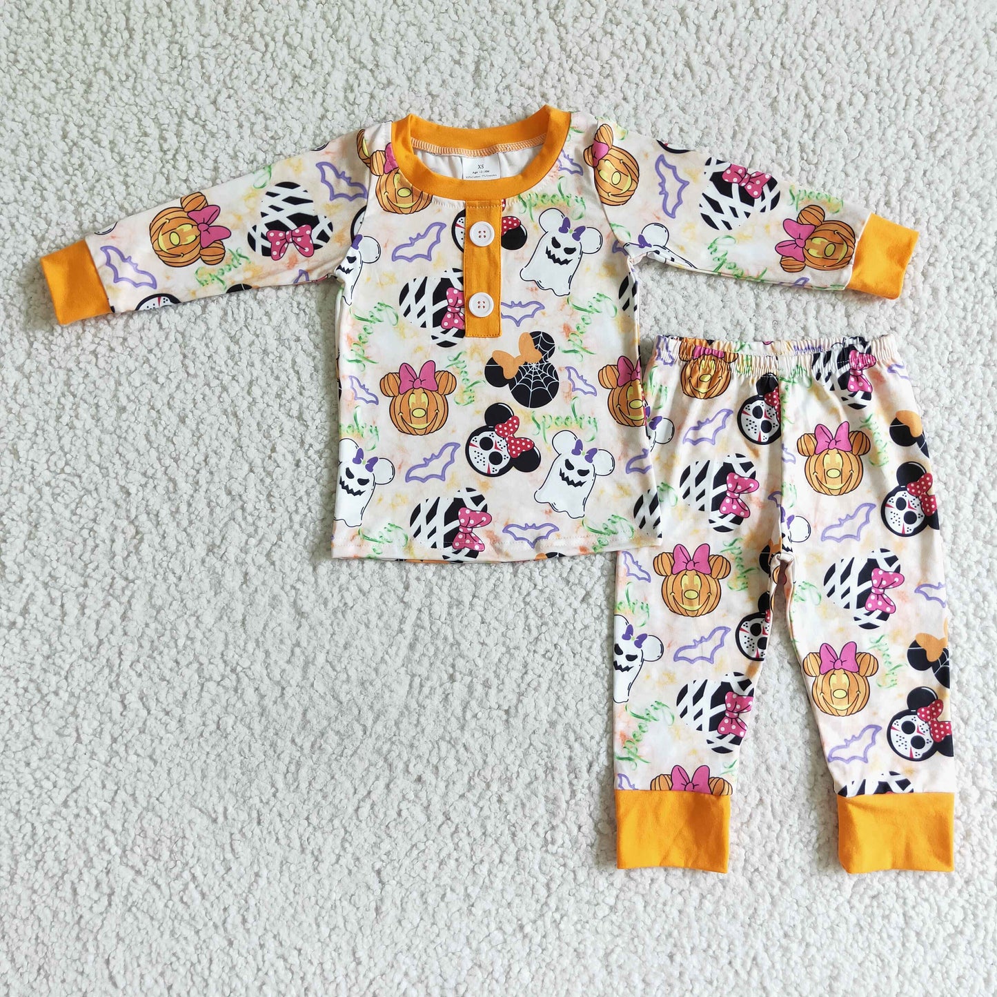 BLP0026 Halloween Pumpkin Yellow Ghost Cartoon Boys Long Sleeve Pajamas