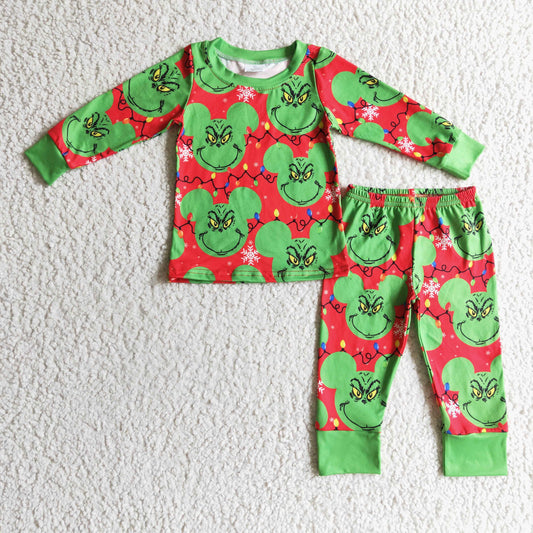 promotion BLP0112 Christmas Red Green M Cartoon Boys Long Sleeve Pants Outfits Pajamas