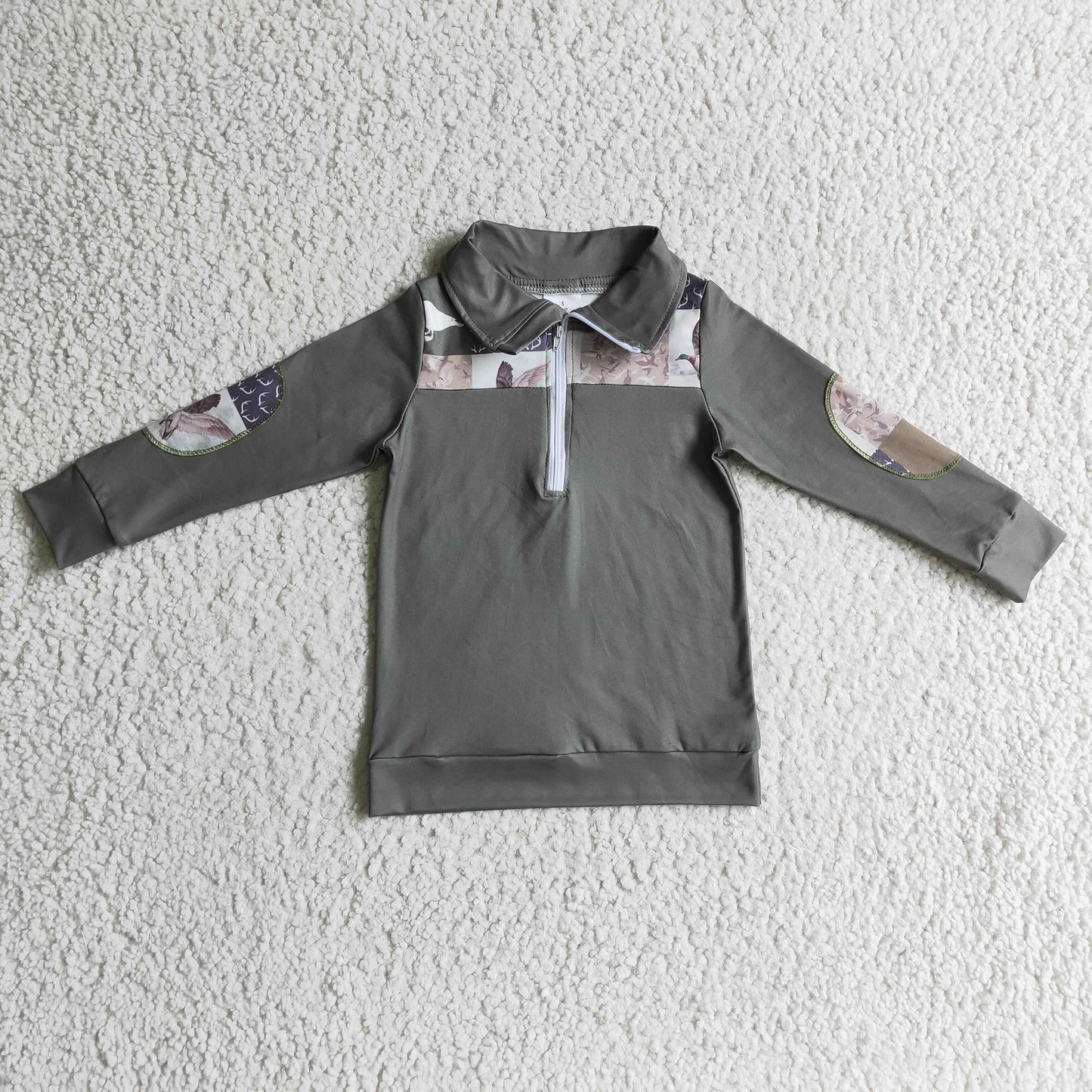 promotion BT0103 Green Plaid Deer Duck Camo Boys Long Sleeve Top Collar Polo Pullover T-Shirts