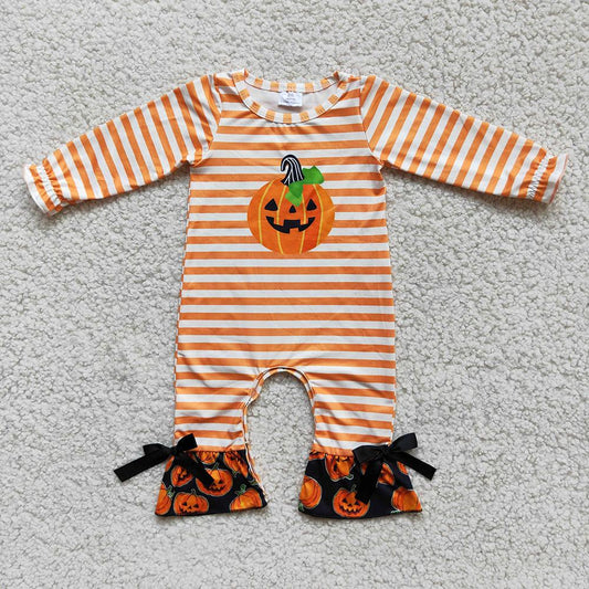 promotion RTS 6 A13-2 Fashion Baby Girls Pumpkin Striped Print Halloween Kids Romper