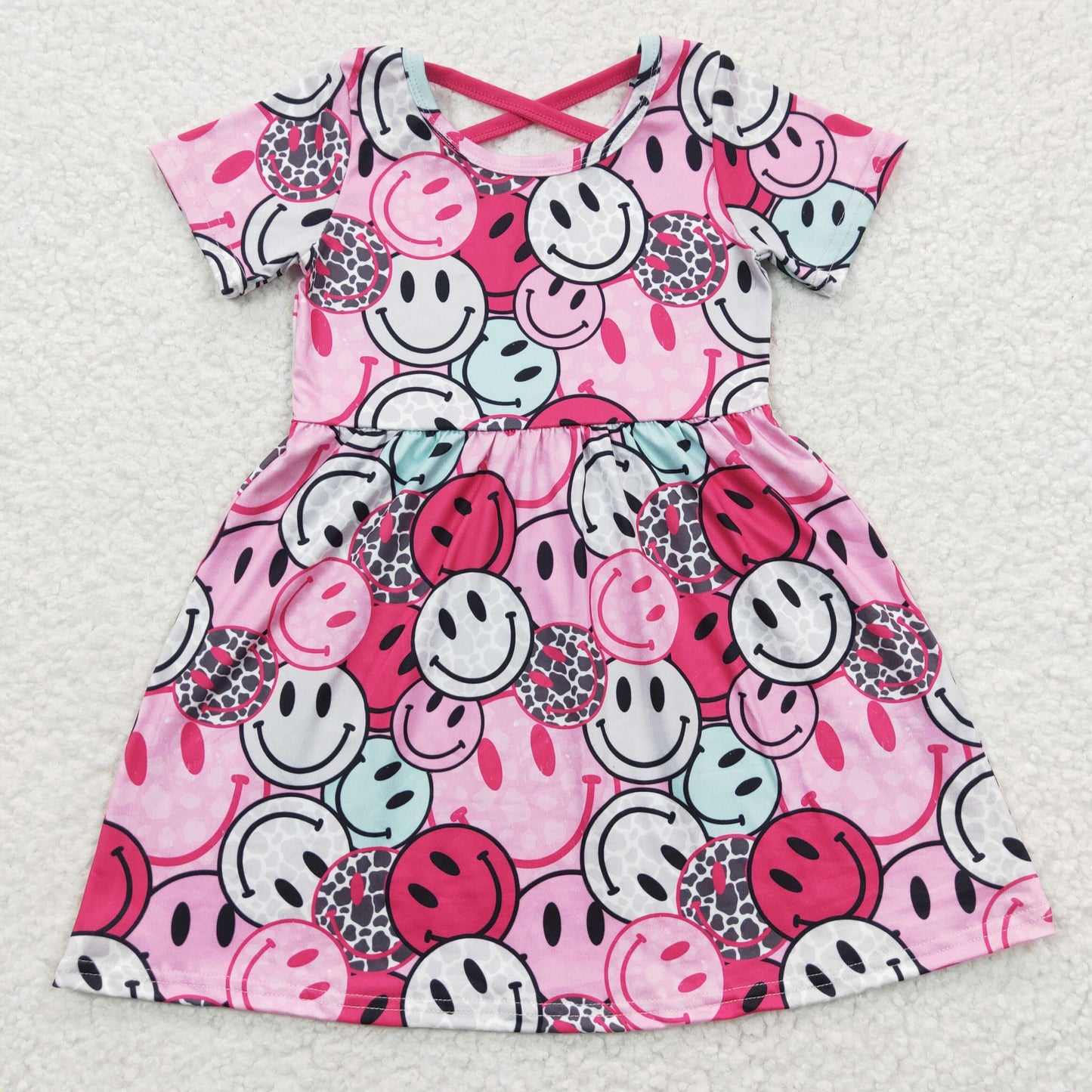 promotion RTS GSD0312 Pink Smile Emoji Girls Short Sleeve Dresses