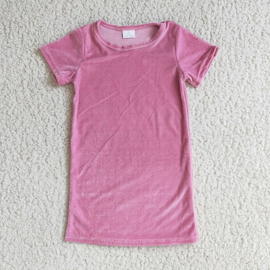 D9-1 Pink Velvet Girls Short Sleeve Dresses