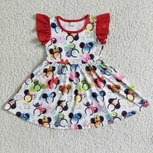 promotion RTS GSD0011 Red Cartoon Girls Flutter Sleeve Dresses