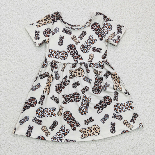 GSD0227 Easter Leopard Rabbit Girls Short Sleeve Dresses