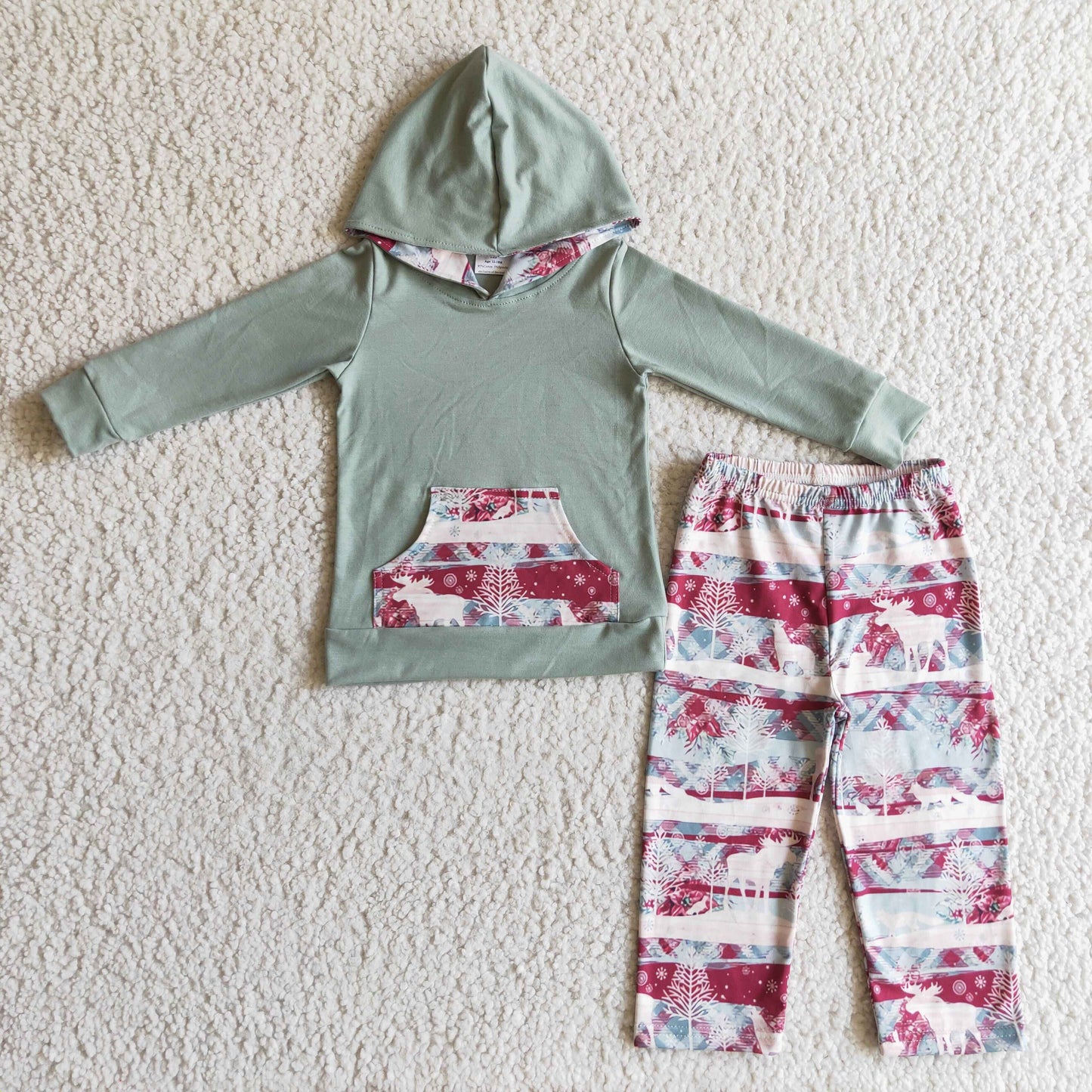 promotion BLP0102 Christmas Green Red Deer Pocket Boys Long Sleeve Hoodies Outfits