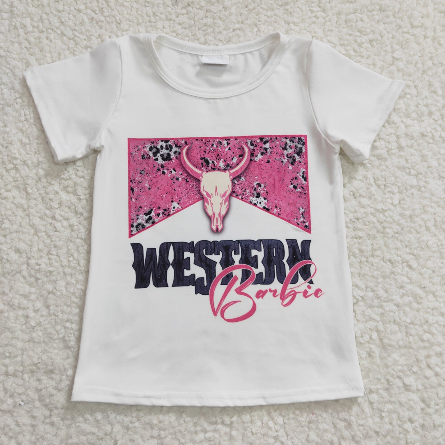 GT0134 Pink Western Baby Cow Girls Short Sleeve Top T-shirts
