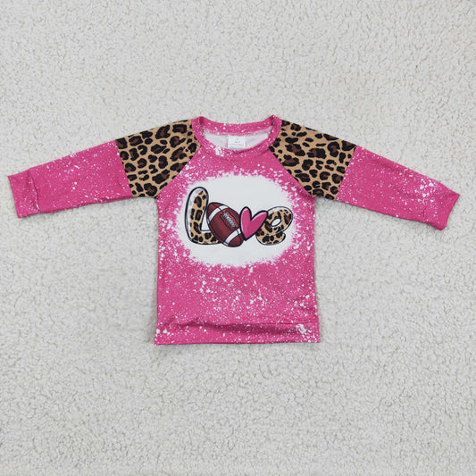 GT0082 Pink Bleach Football Leopard Love Girls Long Sleeve Top