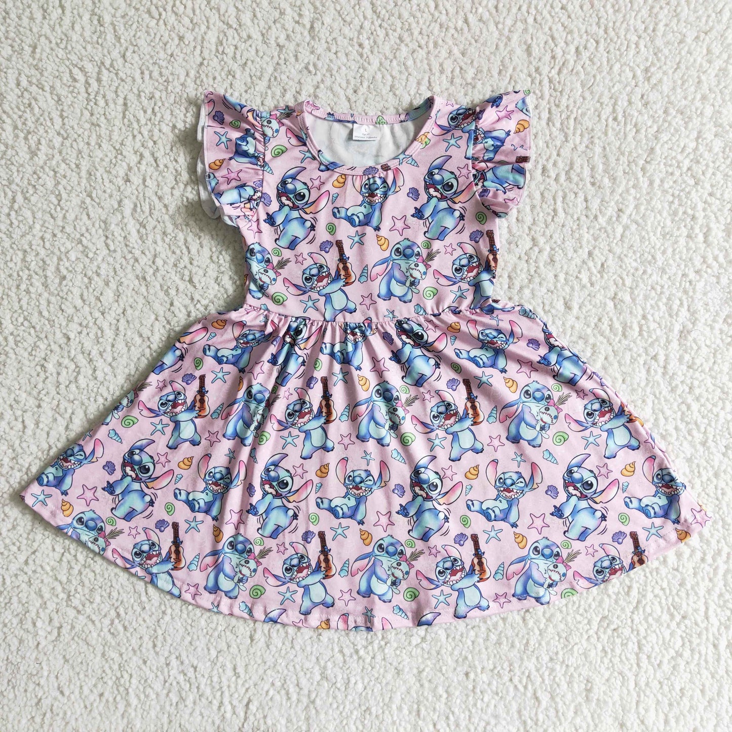 promotion RTS GSD0012 Pink Blue Cartoon Girls Flutter Sleeve Dresses