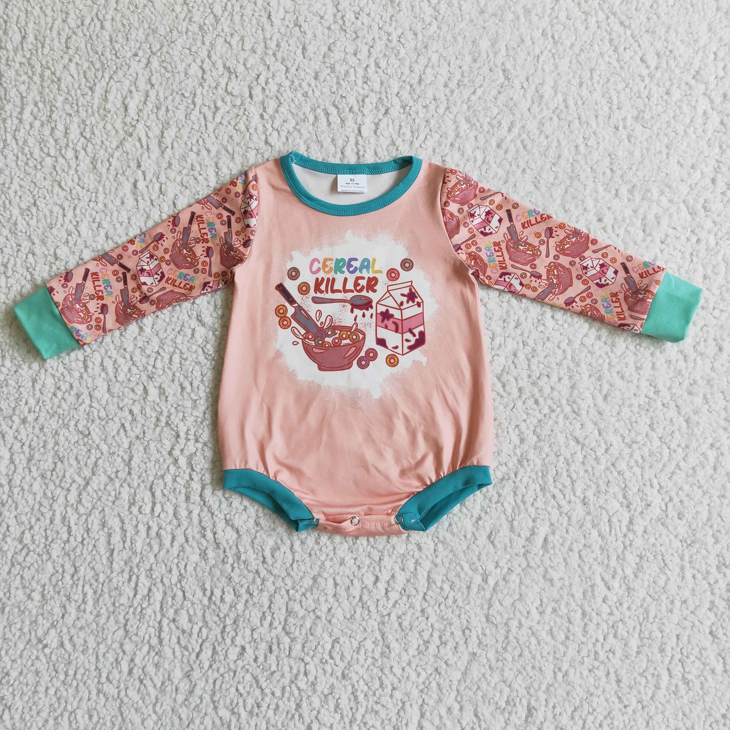 LR0122 Halloween Pink Blue Cereal Cartoon Girls Long Sleeve Romper