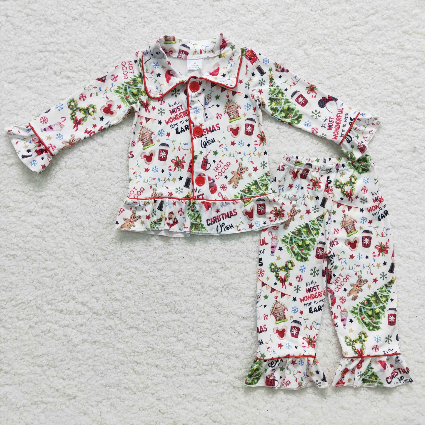 Clearance 6 A3-29 Christmas Red Green Cartoon Winter Collar Girls Long Sleeve Pants Outfits Pajamas