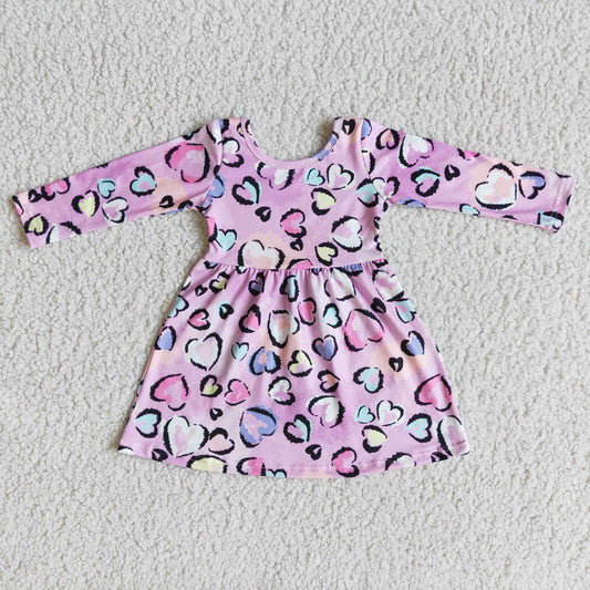 Clearance 6 A25-18 Valentine Leopard Print Girls Long Sleeve Dresses