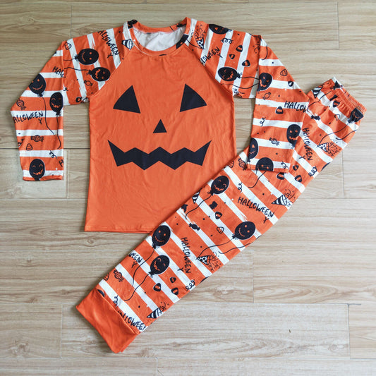 BLP0021 Adult Daddy Family Halloween Pumpkin Orange Ghost Cartoon Boys Long Sleeve Pajamas