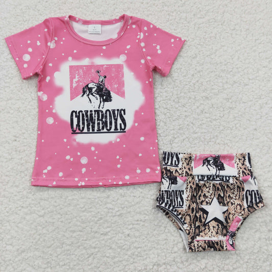GBO0084 Cowboys Pink Rodeo Girls Short Sleeve Bummies Outfits