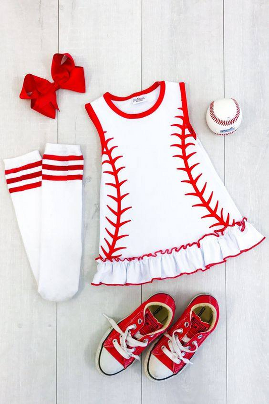 promotion RTS GSD0295 Red White Softball Girls Short Sleeve Dresses