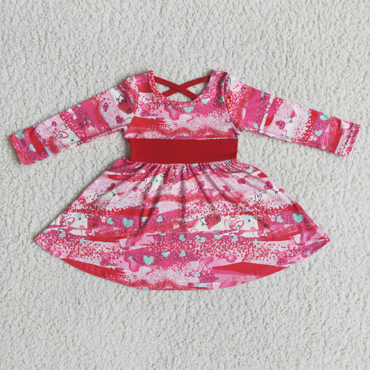 Clearance 6 A2-5 Pink Love Heart Long Sleeve Girls Dress