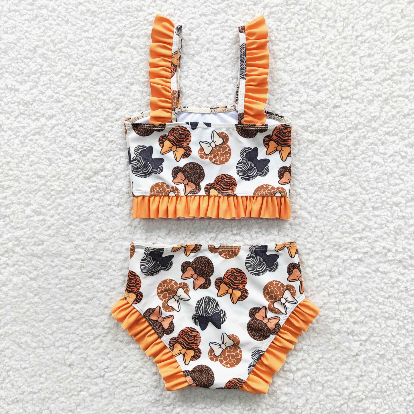 S0046 Yellow M Cartoon Leopard Girls Swimming Bathing Suits Swimsuits