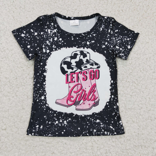 GT0125 Black Pink Let's Go Cowboy Girls Short Sleeve Top T-shirts