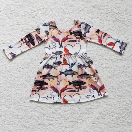 promotion GLD0172 Valentine Love Fish Orange Girls Long Sleeve Dresses