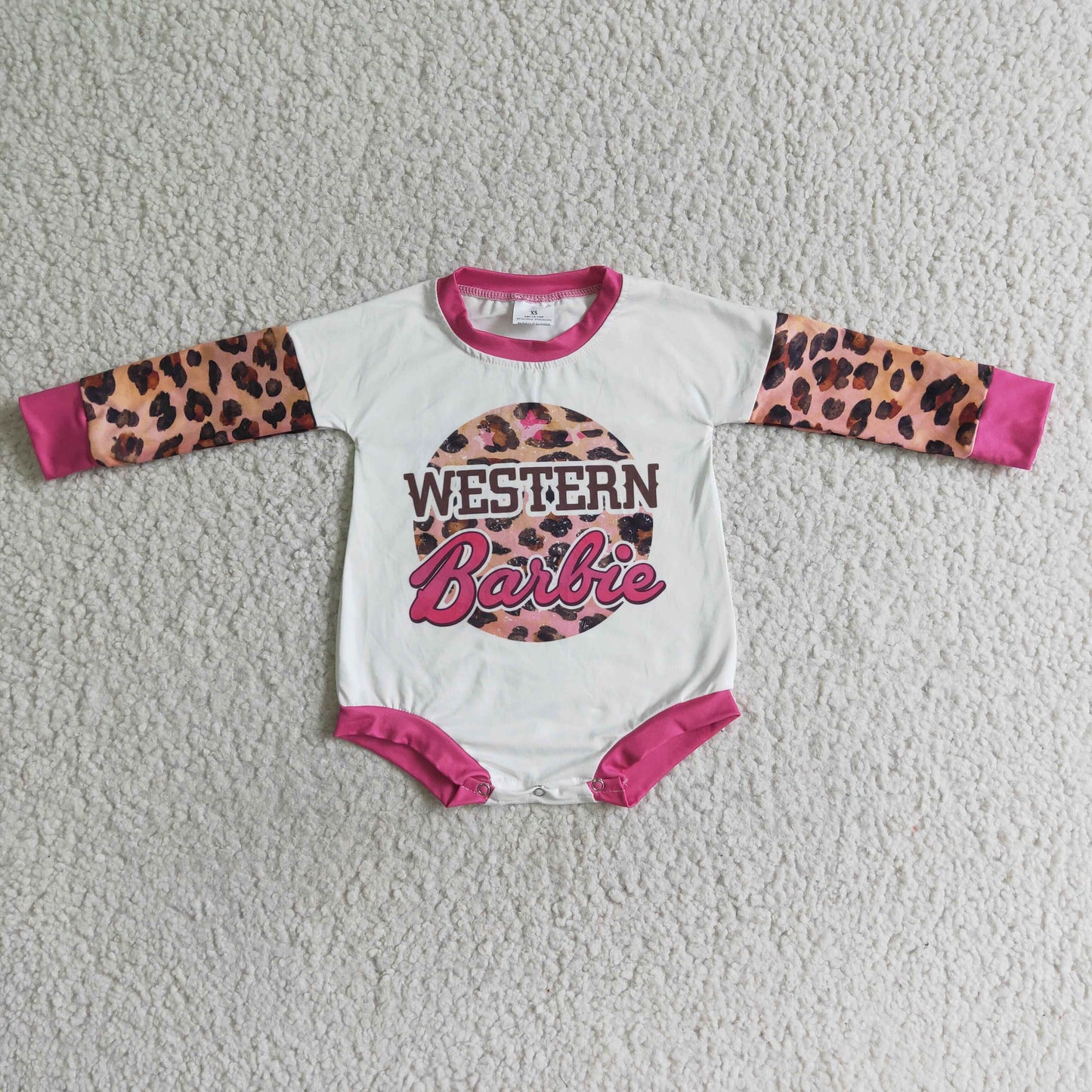 LR0033 Leopard Pink Western Letter Girls Long Sleeve Romper