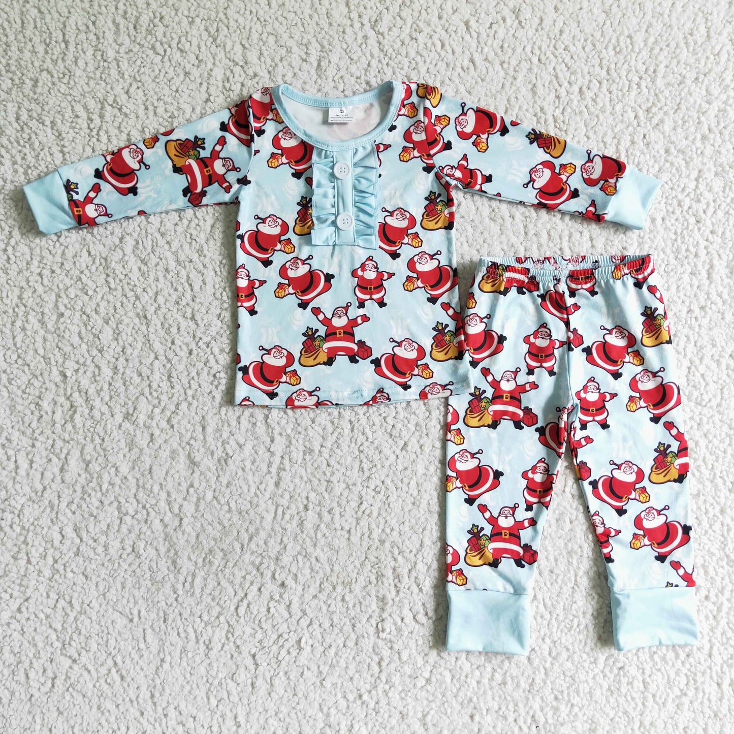 BLP0027 Christmas Red Santa Gift Blue Boys Long Sleeve Pajamas
