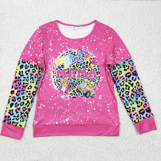 Family Adult GT0092 Pink Leopard Cartppn Tiger Mama Girls Long Sleeve Top T-shirts