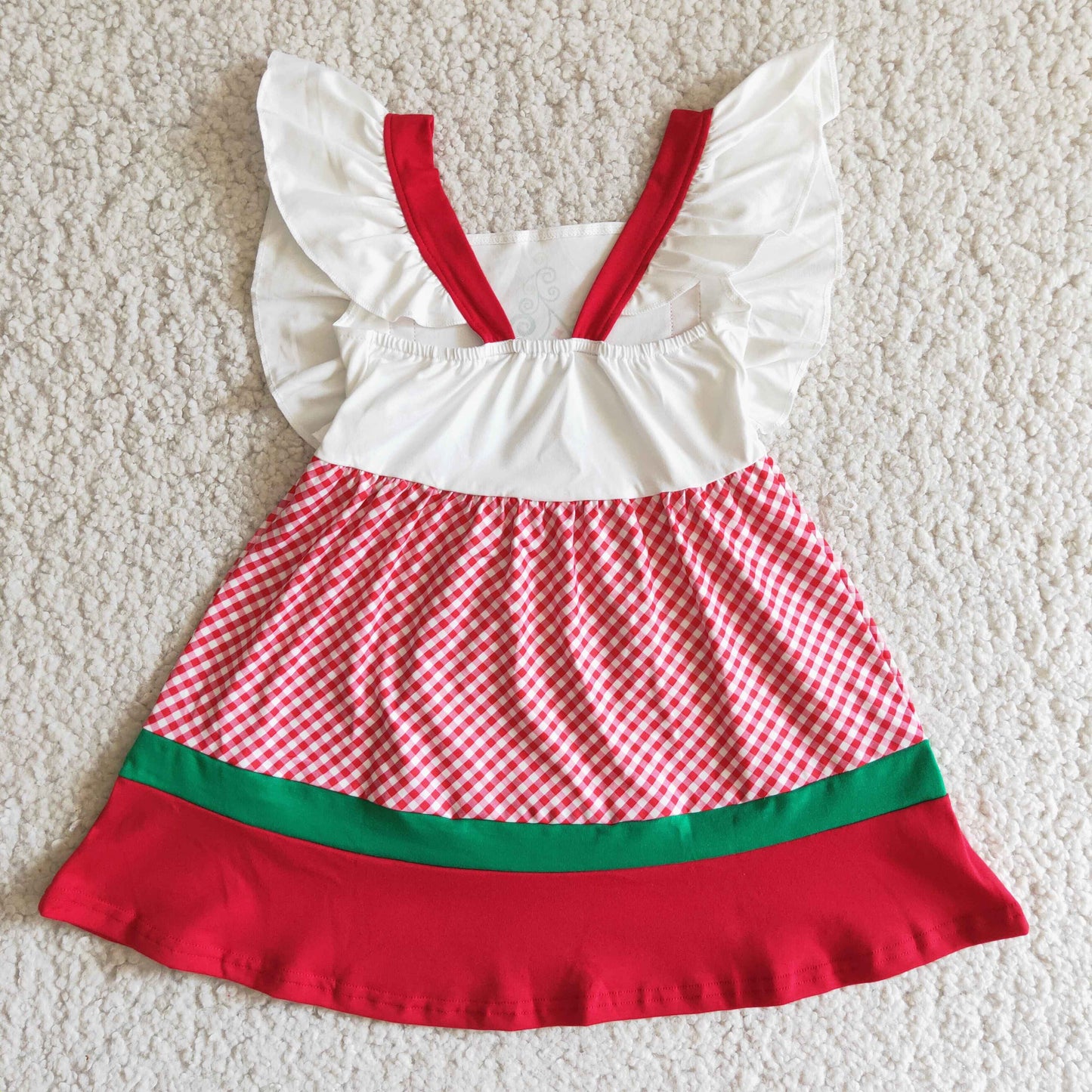 Clearance E3-19 Christmas Tree Red Baby Girls Short Sleeve Dresses