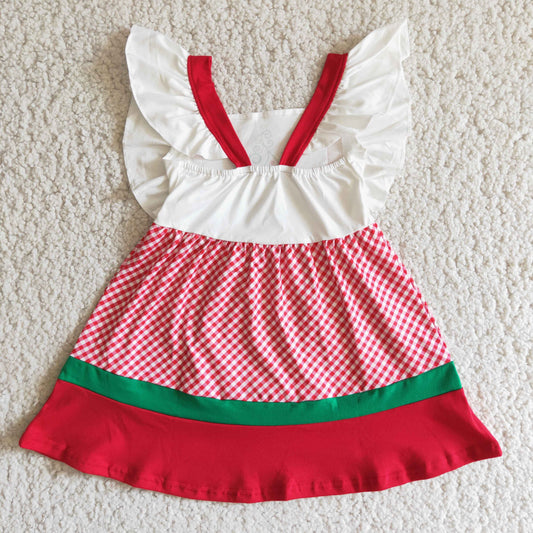 Promotion RTS E3-19 Christmas Tree Red Baby Girls Short Sleeve Dresses