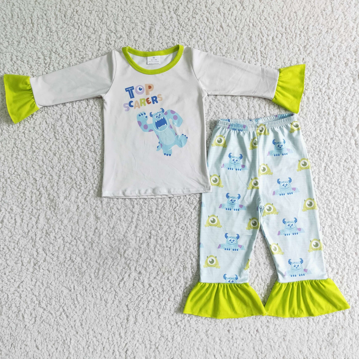 GLP0154 Blue Monster Cartoon Girls Long Sleeve Pajamas