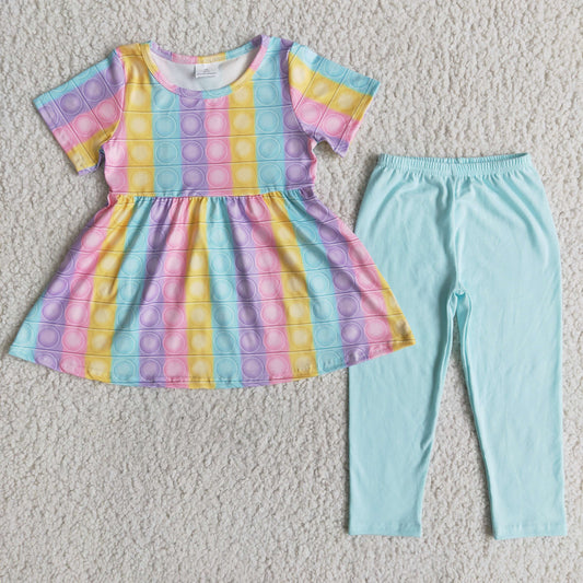 Colorful Short Sleeve Blue Girls Outfits