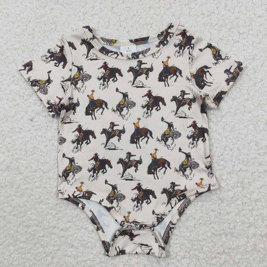SR0306 Rodeo Cowboy Horse Western Boys Short Sleeve Romper