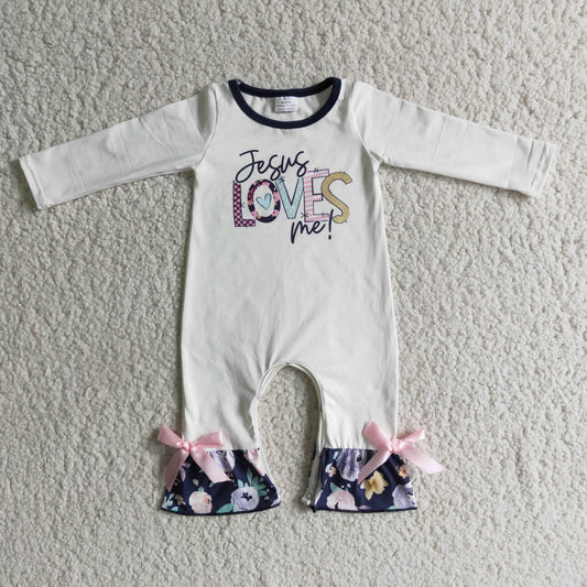 Clearance 6 B6-15 Jesus Loves Me Baby Girls Romper
