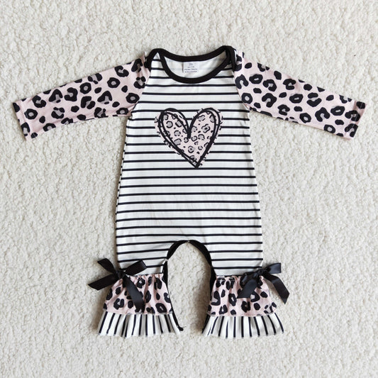 6 A26-20 Valentine Leopard Print Love Heart Girls Romper