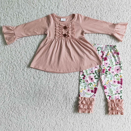 6 A4-13 Pink Floral Tunic Girls Long Sleeve Pants Outfits