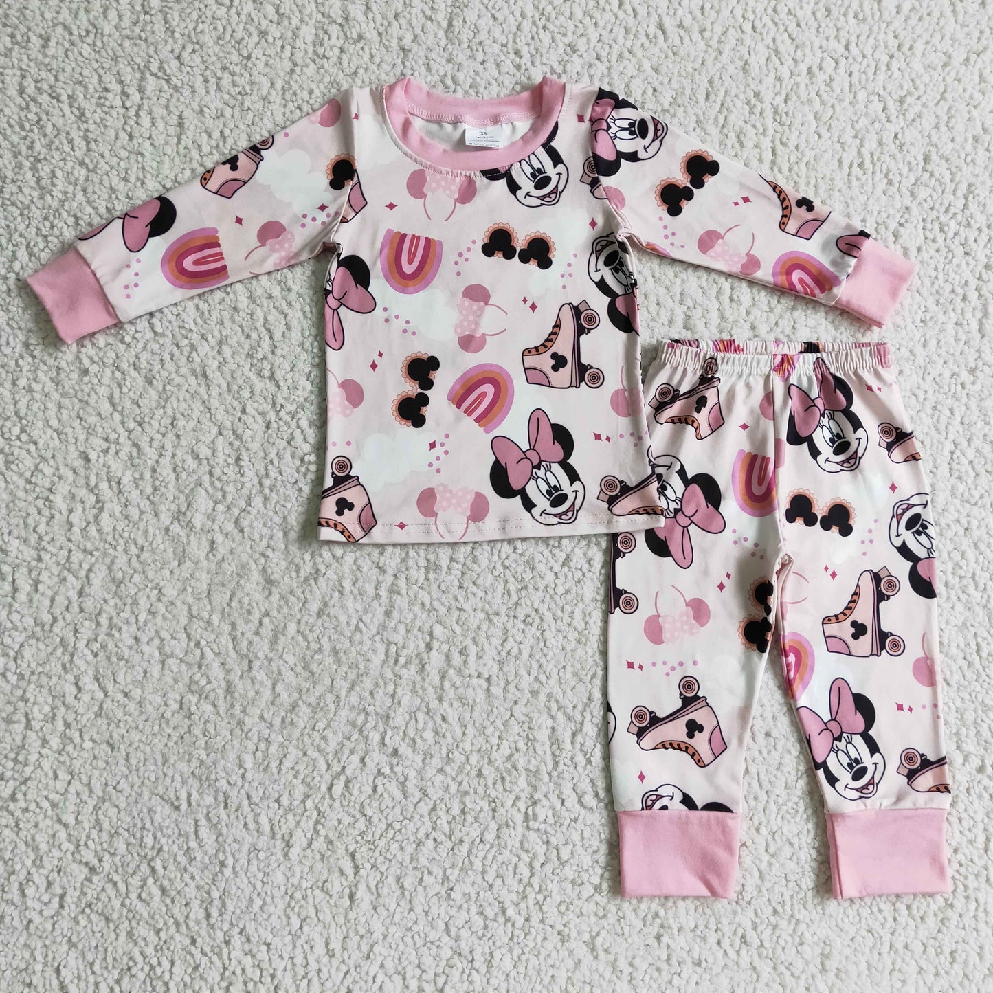 promotion RTS GLP0348 Pink Rainbow M Cartoon Girls Long Sleeve Pants Outfits Pajamas