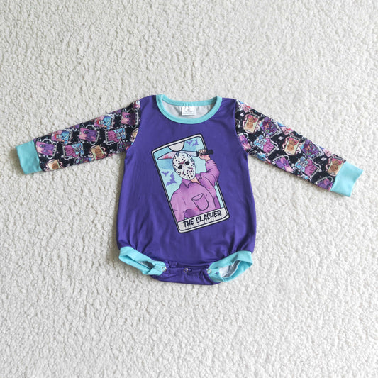 LR0080 Halloween Purple Ghost Cartoon Girls Long Sleeve Romper