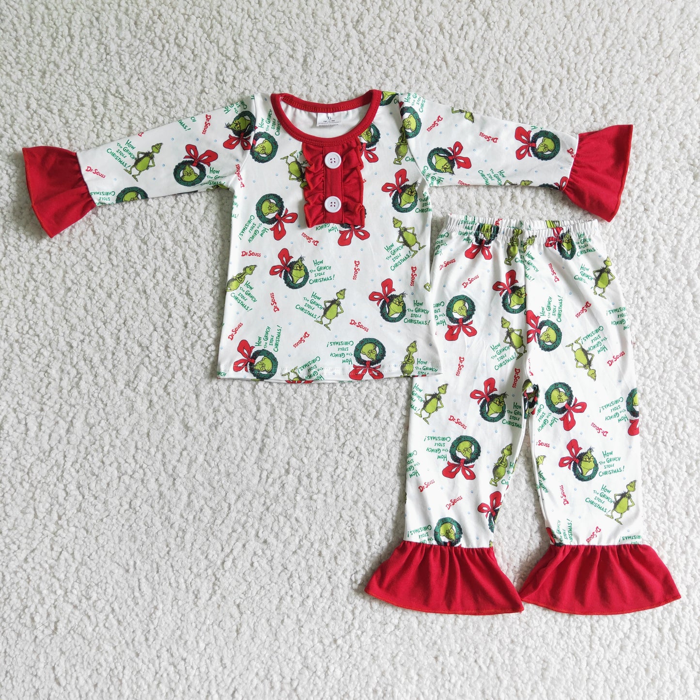 Clearance 6 A20-3 Christmas Red Green Cartoon Girls Long Sleeve Pajamas