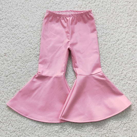 P0049 Light Pink Leather pants Bell-bottom Kids Long Pants