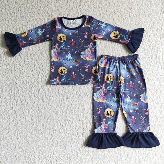 GLP0073 Halloween Cartoon Purple Girls Long Sleeve Pajamas