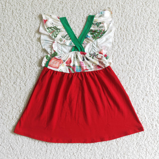 GSD0142 Christmas Red Green Santa Gift Girls Short Sleeve Dresses