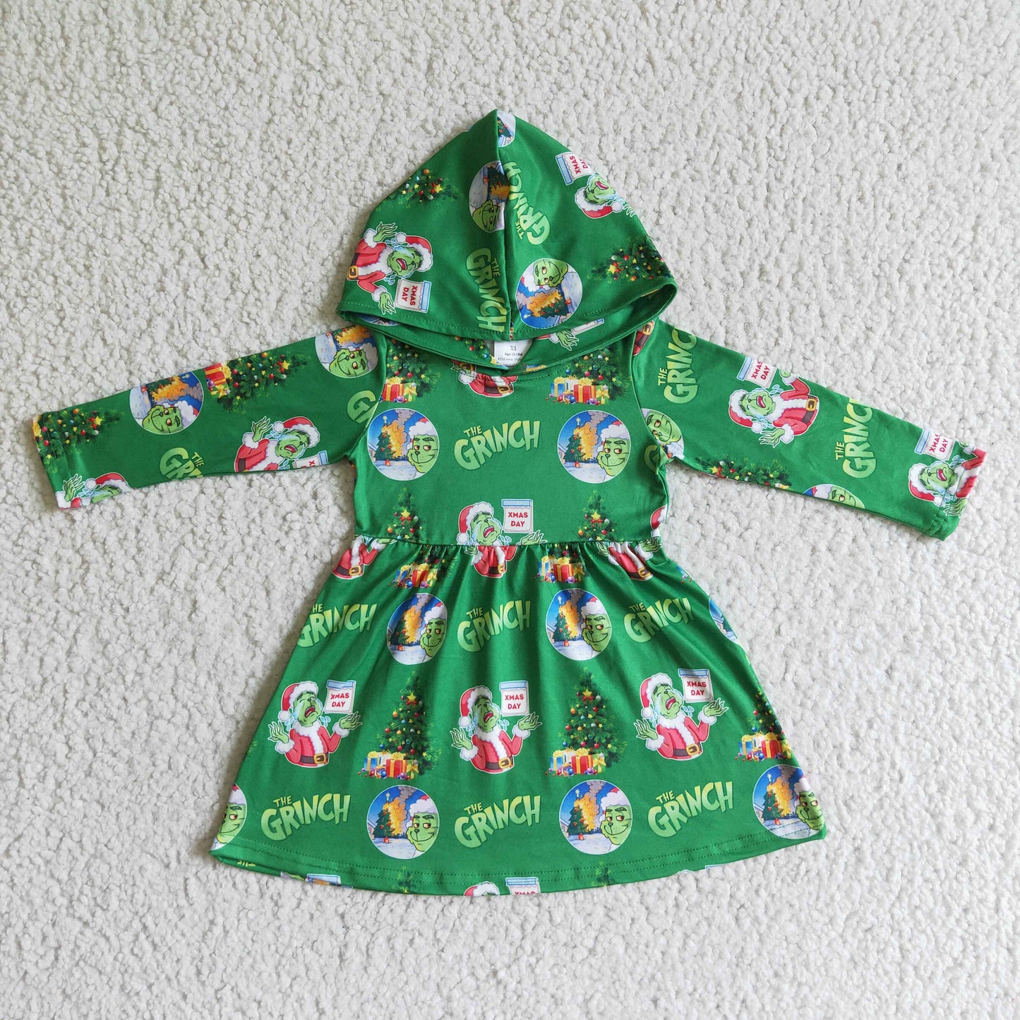 Clearance 6 B10-24 Christmas Green Cartoon With Hat Hoodies Girls Long Sleeve Dresses