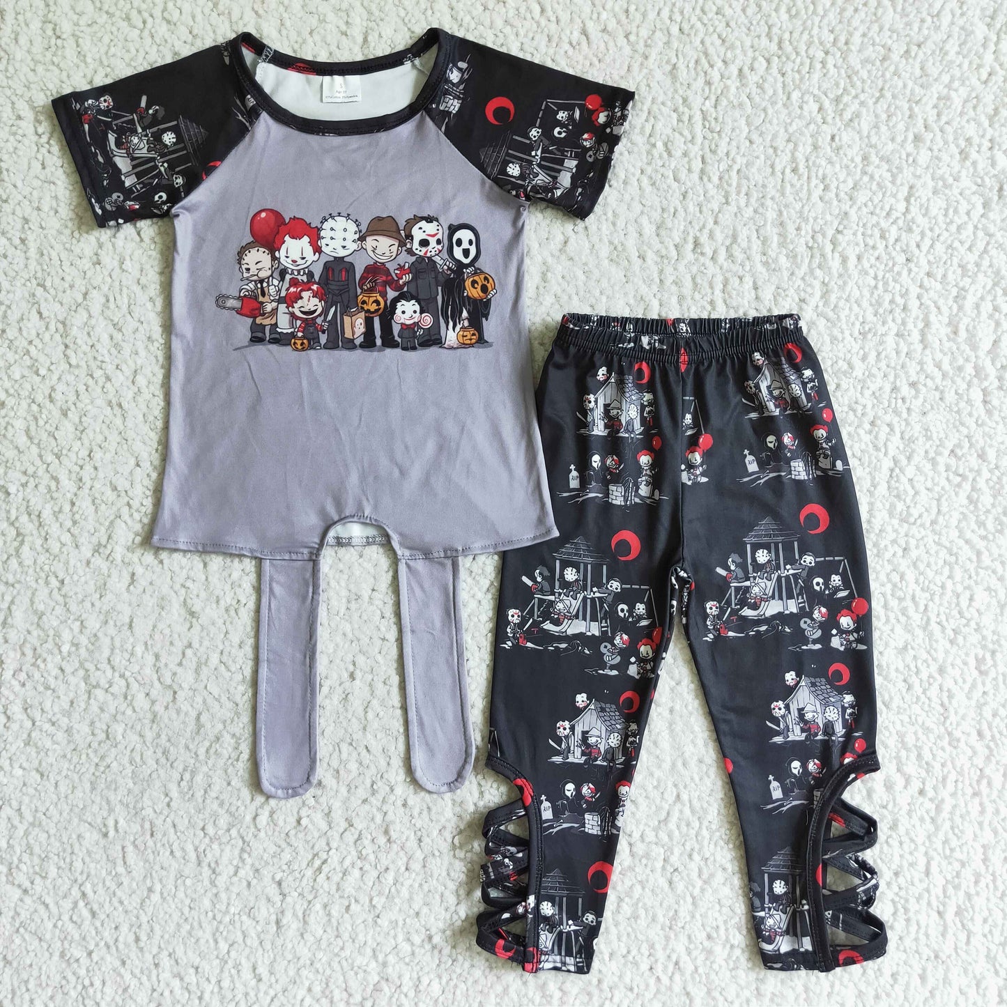 Promotion RTS C1-3 Halloween Clown Cartoon Girls Short Sleeve Pants Outfits