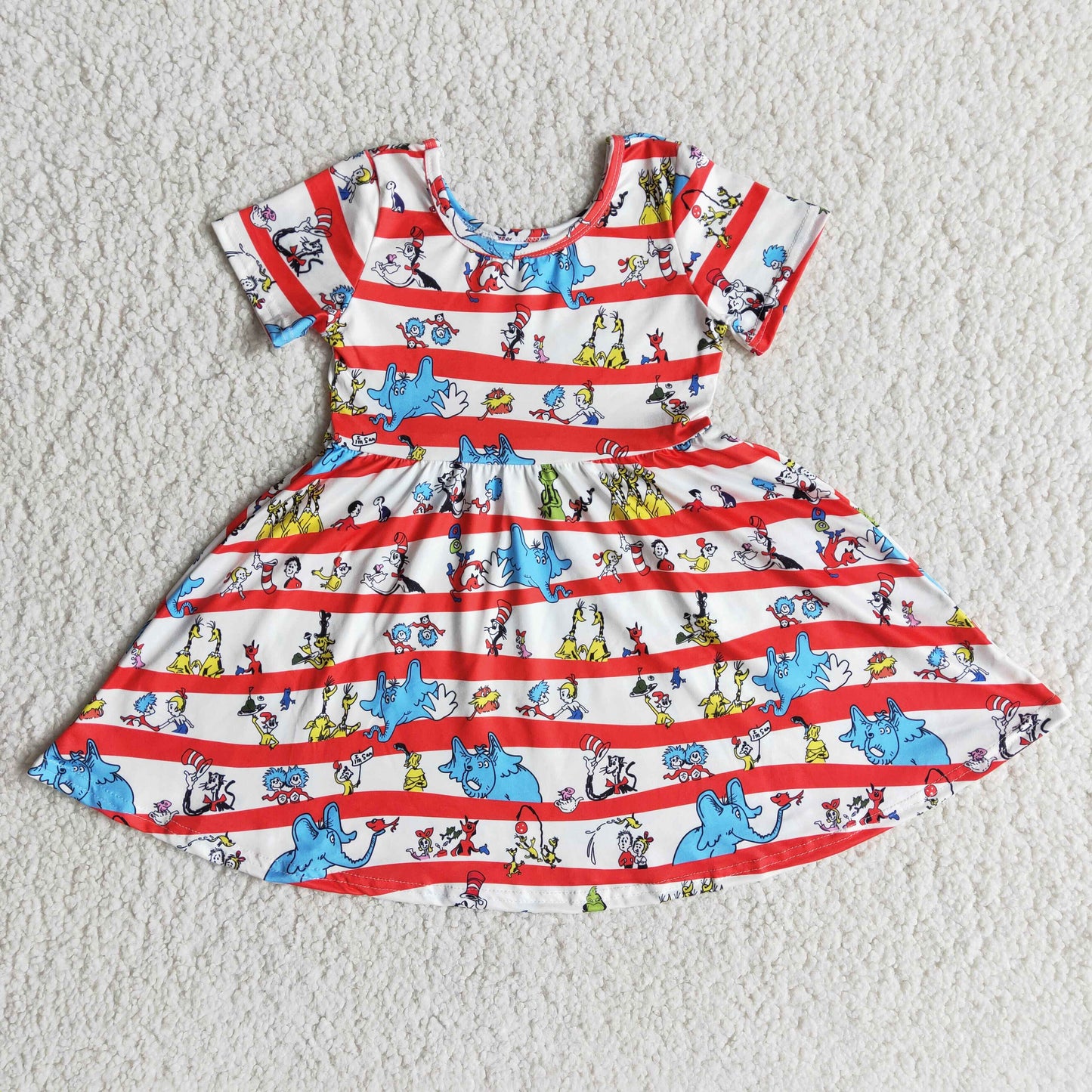 Clearance B1-11 Dr Red Blue Cartoon Baby Girls Short Sleeve Dresses