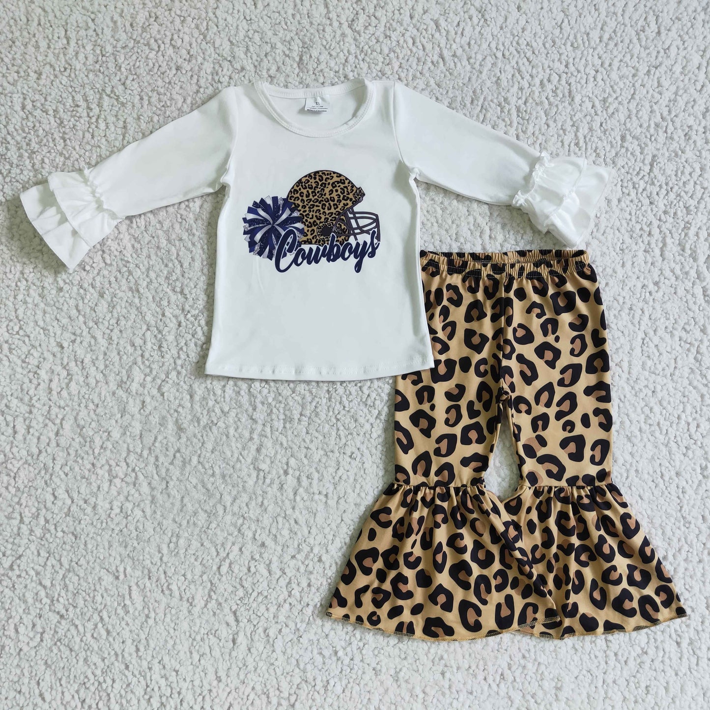 promotion RTS GLP0316 Cowboy Leopard Football Team  Girls Long Sleeve Bell Bottom Pants Outfits